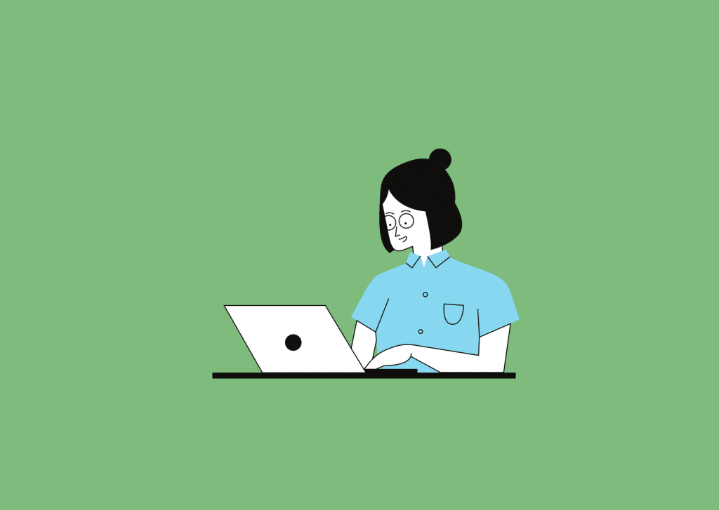 Cartoon character on a laptop